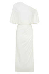 Alva Wool Lyocell Draped Midi Dress - White