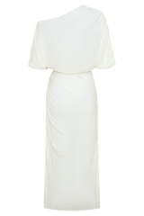 Alva Wool Lyocell Draped Midi Dress - White