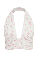 Amaris Sleeveless Plisse Halter Top - Floral Ditsy Print