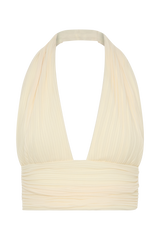 Amaris Sleeveless Plisse Halter Top - Lemon