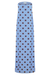 Amaya Strapless Chiffon Maxi Dress - Blue Polka Dot