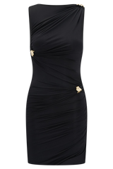 Amia Slinky Sleeveless Mini Dress With Hardware - Black