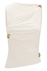 Amia Slinky Sleeveless Top With Hardware - Ivory