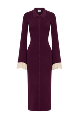Amirose Ruffle Knit Midi Dress - Plum