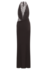 Arra Chiffon And Lace Halter Maxi Dress - Cacao Brown