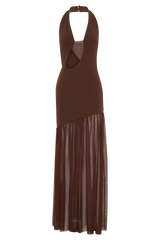 Aubree Crepe And Mesh Maxi Dress - Chocolate/Mocha