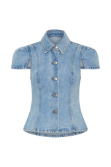 Bently Short Sleeve Denim Top - Washed Light Blue