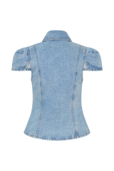 Bently Short Sleeve Denim Top - Washed Light Blue