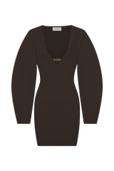 Billy Balloon Sleeve Knit Mini Dress - Dark Chocolate