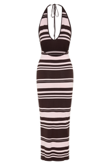 Brienne Stripe Midi Dress - Pink/Chocolate