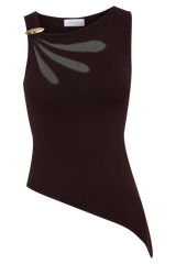 Brock Asymmetrical Neckline Knit Top - Dark Chocolate