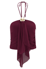 Celina Chiffon Halter Top With Hardware - Cherry Red