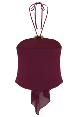 Celina Chiffon Halter Top With Hardware - Cherry Red