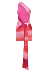 Claudette Slinky Mini Dress With Hardware - Pink Sunset Print