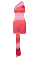 Claudette Slinky Mini Dress With Hardware - Pink Sunset Print