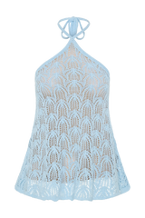 Corey Crochet Halter Neck Top - Light Blue