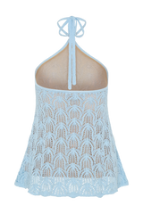 Corey Crochet Halter Neck Top - Light Blue