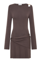 Cresida Knit Long Sleeve Mini Dress With Hardware - Peppercorn