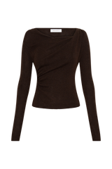 Culver Draped Twist Knit Top - Chocolate