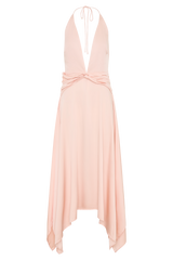 Cyra Plunge Satin Midi Dress - Peach