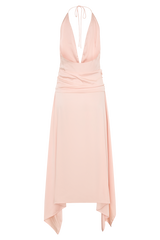 Cyra Plunge Satin Midi Dress - Peach