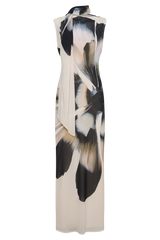 Dakota Chiffon Maxi Dress With Scarf - Ivory Oversized Floral Print