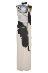 Dakota Chiffon Maxi Dress With Scarf - Ivory Oversized Floral Print