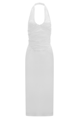 Daniela Ruched Halter Midi Dress - White