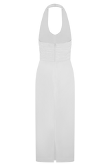 Daniela Ruched Halter Midi Dress - White