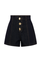 Demi High Waisted Denim Shorts - Washed Indigo Blue