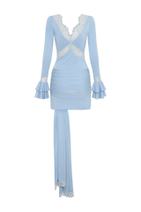 Electra Slinky Lace Mini Dress - Pale Blue