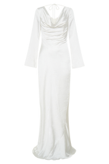 Eliza Long Sleeve Cowl Lace And Satin Maxi Dress - Ivory