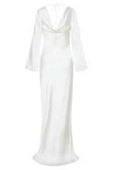Eliza Long Sleeve Cowl Lace And Satin Maxi Dress - Ivory