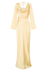 Eliza Long Sleeve Cowl Lace And Satin Maxi Dress - Lemon
