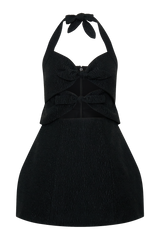 Ella Bow Detail Halter Mini Dress - Black
