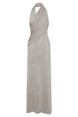 Elma Lurex Knit Halter Maxi Dress - Silver