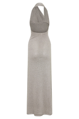 Elma Lurex Knit Halter Maxi Dress - Silver