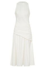 Emily Wrapped Waist Midi Dress - White