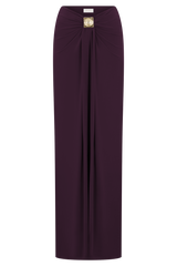 Erina Slinky Ruched Maxi Skirt With Hardware - Aubergine