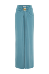 Erina Slinky Ruched Maxi Skirt With Hardware - Teal