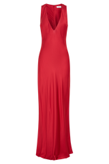 Esme Plunge Satin Maxi Dress - Red
