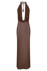 Ethal Mesh Cowl Neck Beaded Maxi Dress - Chocolate