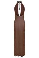 Ethal Mesh Cowl Neck Beaded Maxi Dress - Chocolate