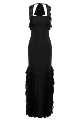 Etta Ruffle Slinky Maxi Dress - Black