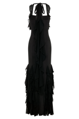 Etta Ruffle Slinky Maxi Dress - Black