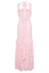 Etta Ruffle Slinky Maxi Dress - Pale Pink