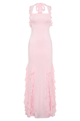 Etta Ruffle Slinky Maxi Dress - Pale Pink
