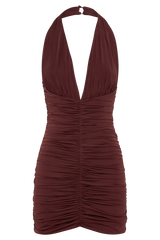 Fleur Ruched Slinky Mini Dress - Mahogany
