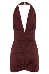 Fleur Ruched Slinky Mini Dress - Mahogany