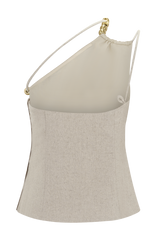 Gabby Asymmetrical Neckline Linen Beaded Top - Natural
